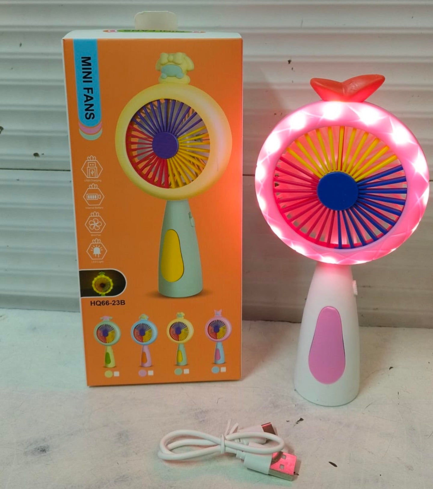 Mini Portable Rechargeable Handheld Personal Small Desk Fan with Base Cute Design and lights