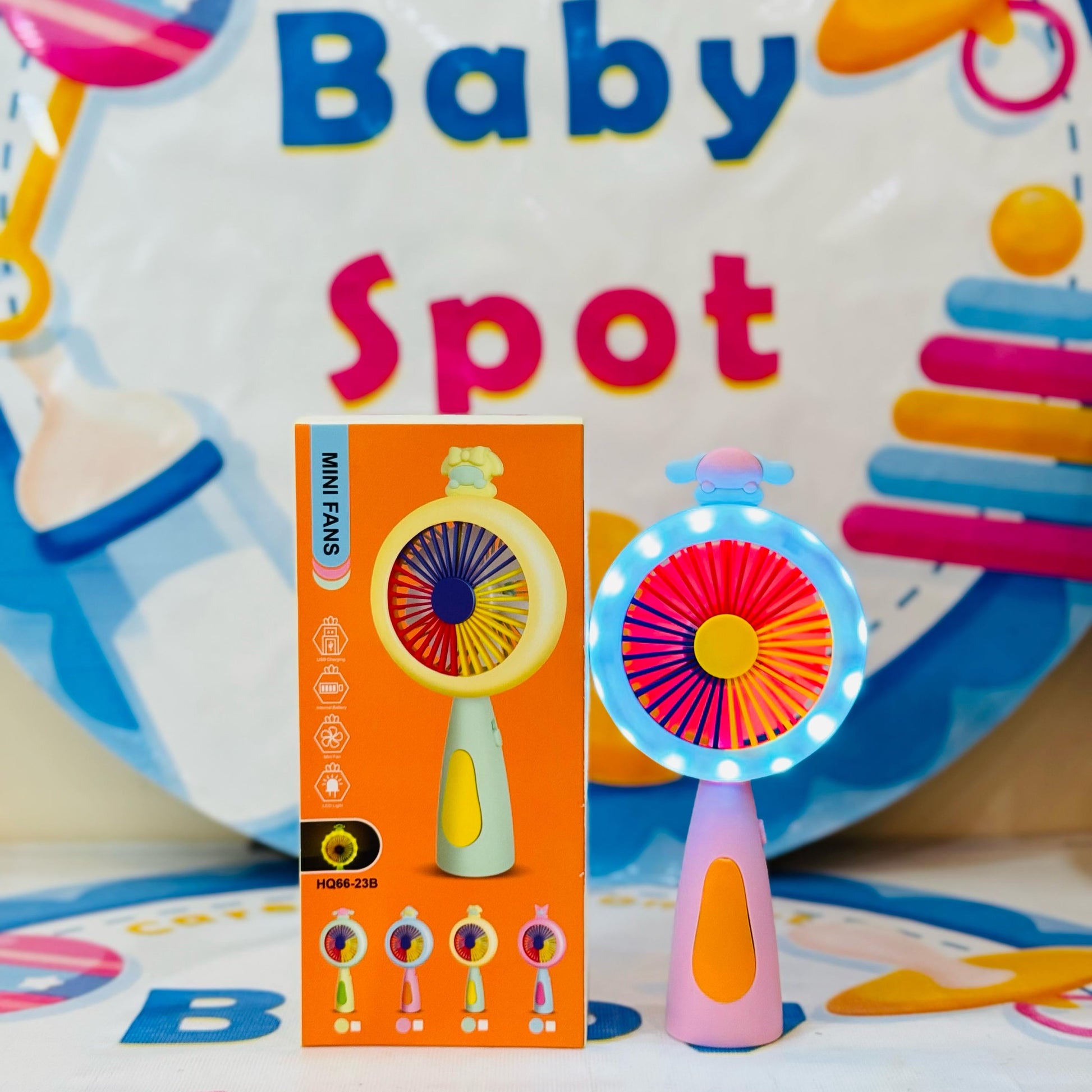 Mini Portable Rechargeable Handheld Personal Small Desk Fan with Base Cute Design and lights